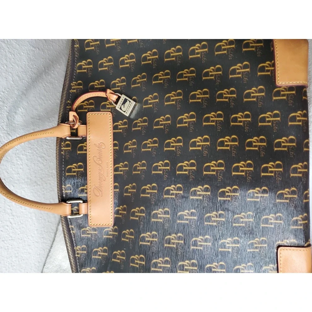 Dooney & Bourke Monogram Coated Canvas Florentine Vacchetta Leather Satchel
